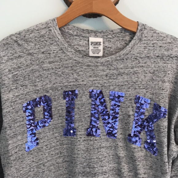 VS PINK LONG SLEEVE SEQUIN LOGO T SHIRT - Picture 2 of 6